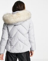 Thumbnail for your product : Topshop padded jacket with faux fur hood in grey