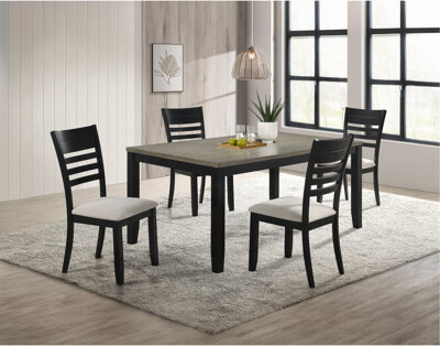 Latitude Run Contemporary 5Pc Dining Set Rectangular Table Two- Tone Finish Wood Base Ladder Back Upholstery Chairs Black Gray Finish Wooden Dining Room Furniture