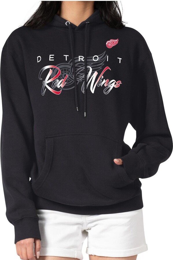 G-iii 4Her by Carl Banks Men's Black Detroit Red Wings Shadow Logo Fleece Pullover Hoodie