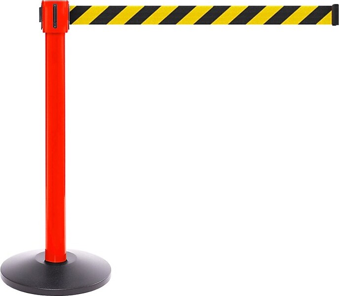 Queue Solutions SafetyPro 335 2" Crowd Control Belt Barrier, Red/Yellow/Black (SPRO335R-YB335)