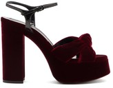 Thumbnail for your product : Saint Laurent Bianca Knotted Velvet Platform Sandals - Burgundy