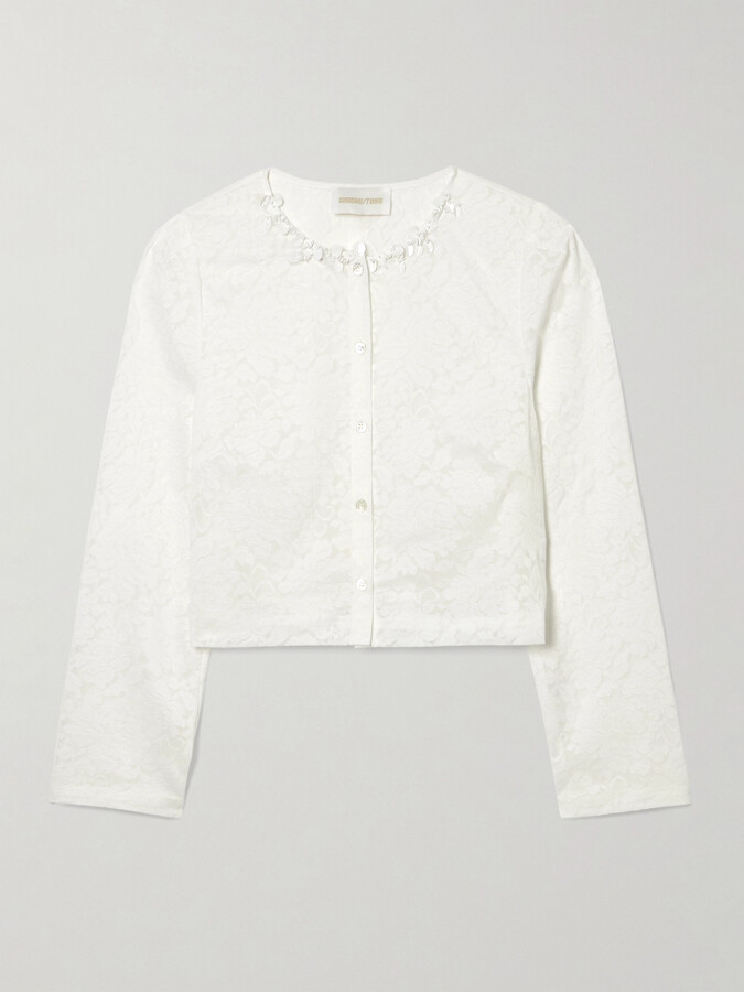SHUSHU/TONG Embellished Cropped Lace Top - White