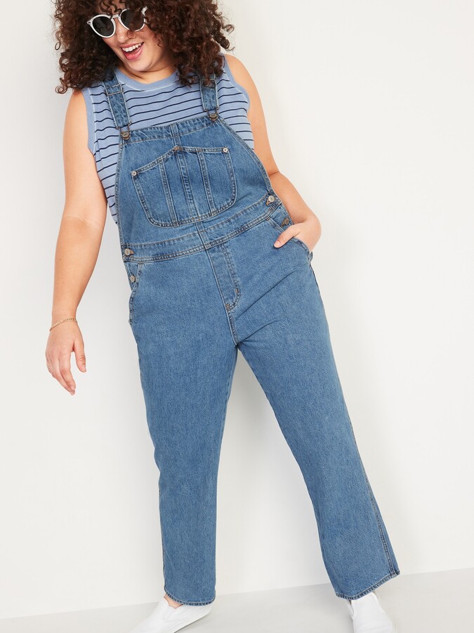 Slouchy Straight Non-Stretch Jean Short Overalls -- 3.5-inch
