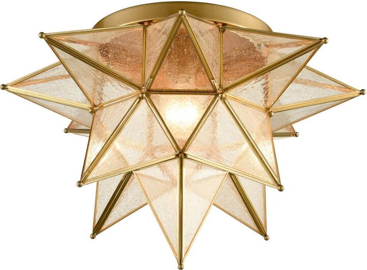 CLAXY 22.6 in. 1-Light Fixture Brass Finish Modern Flush Mount with Seeded Glass Shade 1-Pack