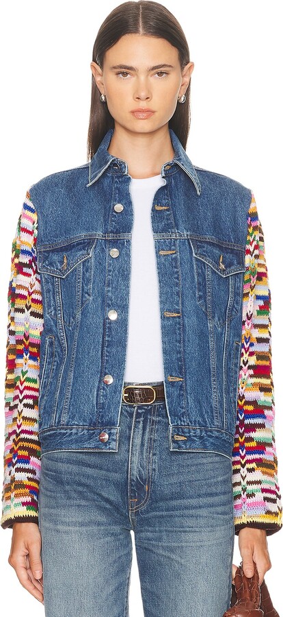 Monse Crochet Sleeves Denim Jacket in Blue