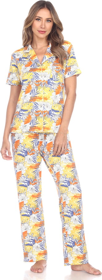 White Mark Fashion White Mark Women’s Short Sleeve & Pants Tropical Pajama Set
