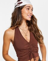 Thumbnail for your product : ASOS DESIGN sleeveless halter top with ruched front in brown