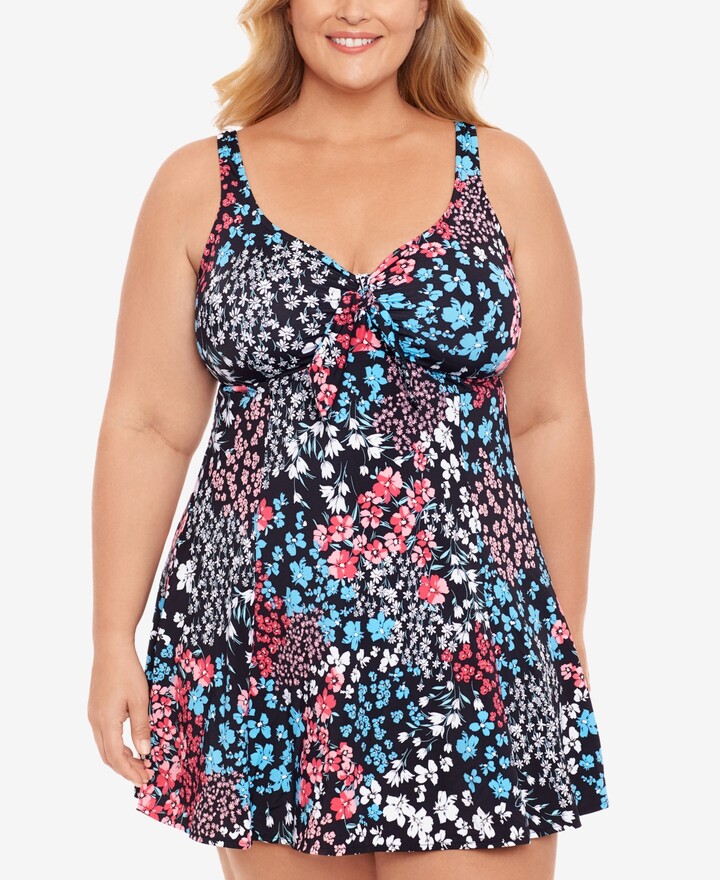 Swim Solutions Plus Size KnotFront TummyControl Swimdress Women's