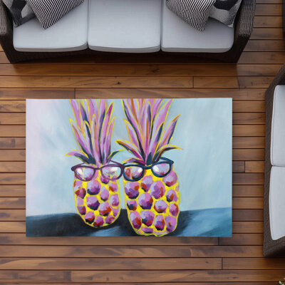 Lark Manor Funny Pineapples with Sunglasses - Outdoor Kitchen Rug