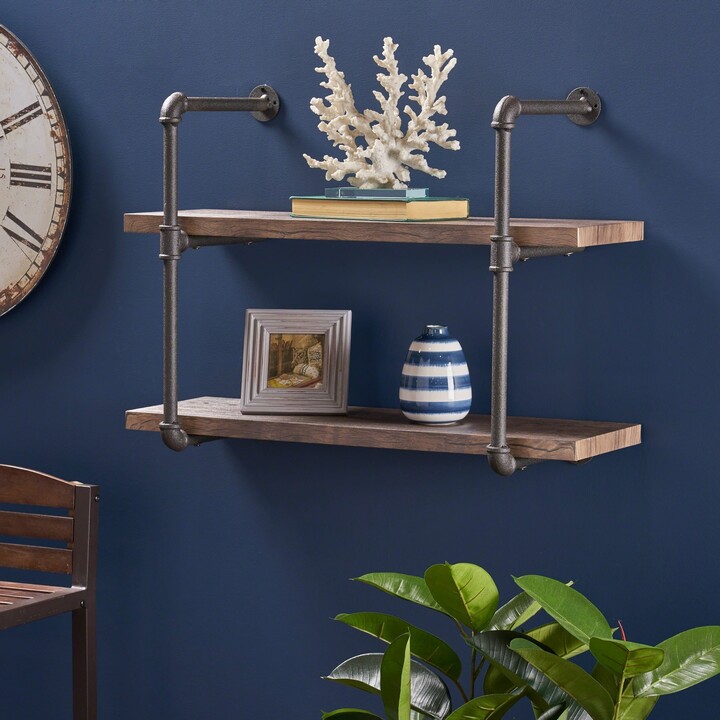 Wood Floating Shelf The World S, Perth 5 Shelf Industrial Bookcase By Christopher Knight Home Depot