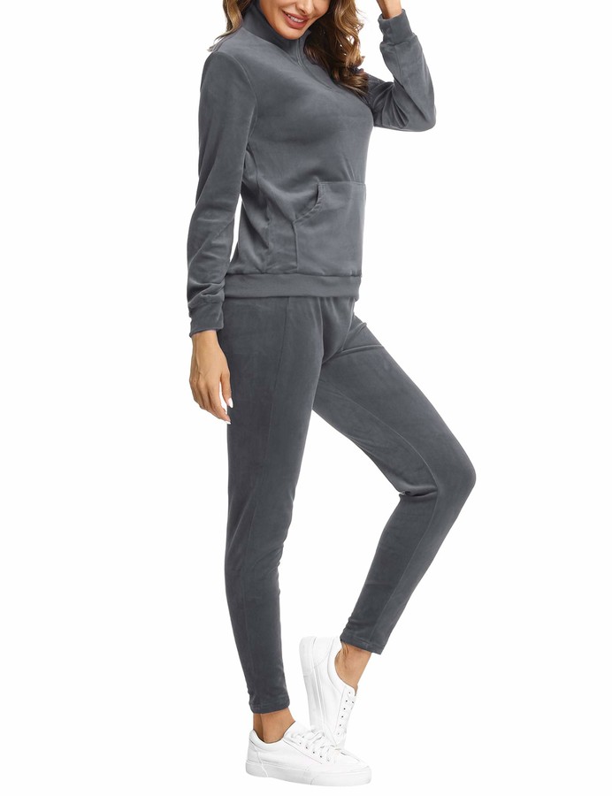 Irevial Women Tracksuits Velour 2 Piece Sweatsuit Top and Bottom Casual ...