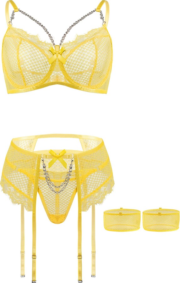 Lingerie Sexy Aranmei 3 Pezzi - Reggiseno E Slip In Pizzo Floreale Con Giarrettiera E Rete - Foto 2