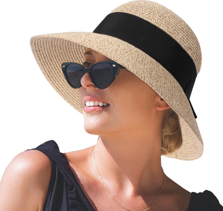 Comhats L XL Sun Hat Women UV Protection Summer Hats Ladies Large Straw Beach  Hat with Ponytail Packable 95_Beige Mixed Large - ShopStyle