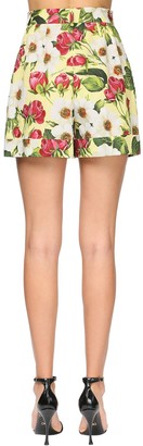 Dolce & Gabbana High Waist Flower Print Poplin Shorts