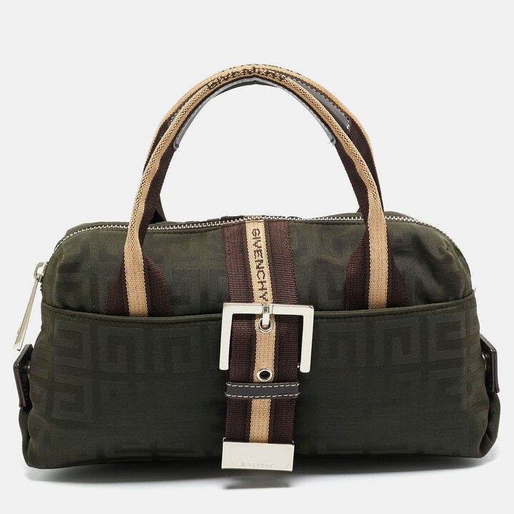 Givenchy Green/Brown Monogram Fabric Buckle Hobo
