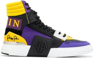 black and purple high tops