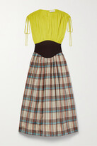 Thumbnail for your product : Tory Burch Paneled Silk Crepe De Chine, Woven And Checked Sateen Maxi Dress - Yellow