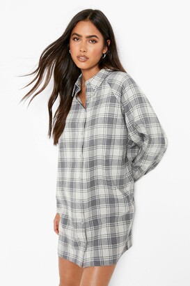 boohoo Raglan Sleeve Oversized Flannel Shirt Dress