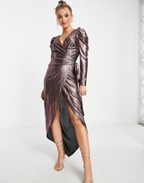 Thumbnail for your product : Little Mistress tie waist maxi dress in metallic