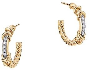 David Yurman Helena Hoop Earrings In 18K Yellow Gold With Diamonds
