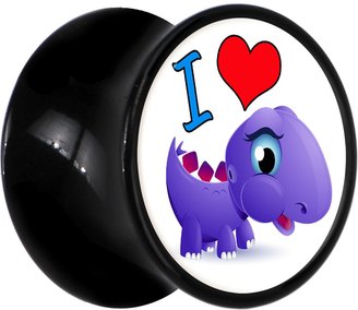 Body Candy Black Acrylic I Heart Purple Dinosaur Saddle Plug Pair 13mm