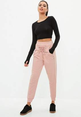 Missguided Active Pink Lace Front Joggers
