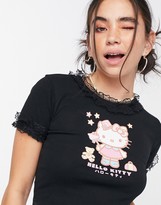 Thumbnail for your product : New Girl Order x Hello Kitty shrunken t-shirt with frill edges and fairy kitty graphic
