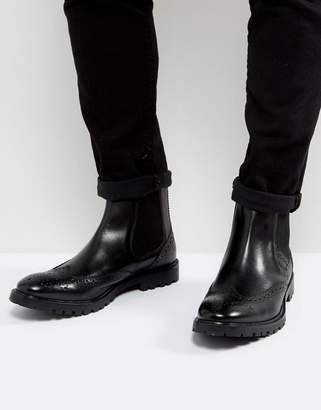 Base London Bosworth Leather Brogue Chelsea Boots In Black