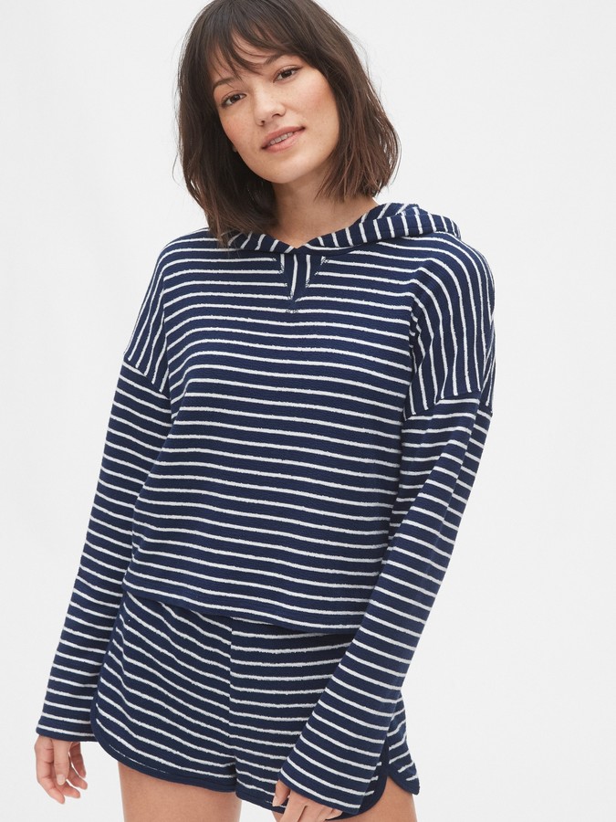 navy and white striped hoodie