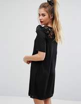 Thumbnail for your product : Fashion Union Short Sleeve Dress With Lace Panel And Tie Up Bow Neck