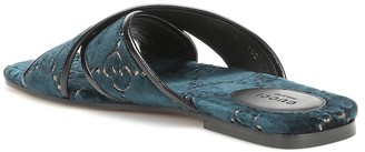 Gucci GG leather-trimmed velvet slides