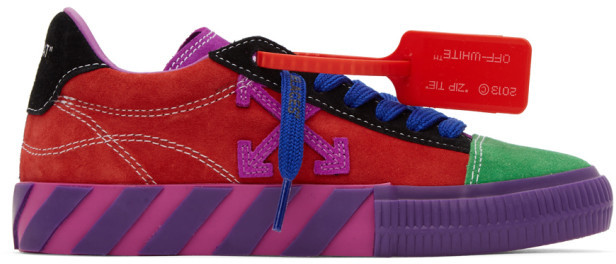 off white arrow low top neon canvas sneakers pink