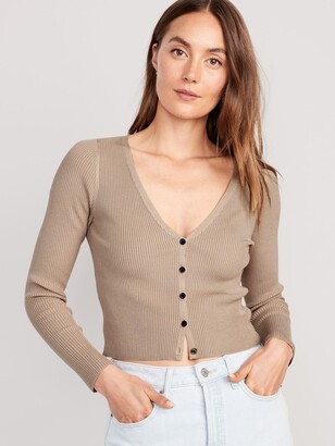 Old Navy V-Neck Rib-Knit Cropped Cardigan Sweater for Women