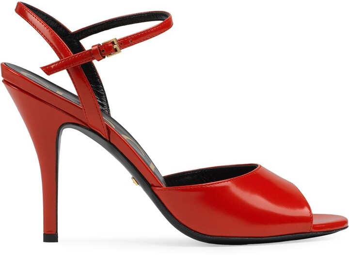 red ankle strap heels closed toe