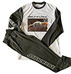 Primark Limited Star Wars The Mandalorian Baby Yoda Men's Pyjama Set PJs  Pj's Long Sleeve Top and Trousers Turning off my alarm like (Large -  ShopStyle
