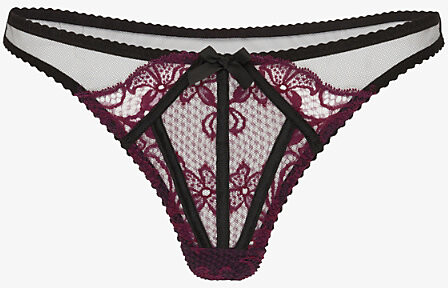 Agent Provocateur Womens Black/Plum Rozlyn Mesh and Lace Thong M