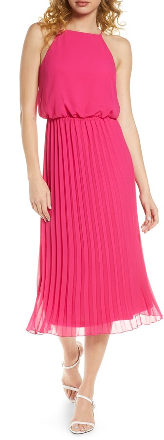 chiffon pleated midi dress