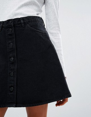 Monki Button Through A-Line Denim Skirt