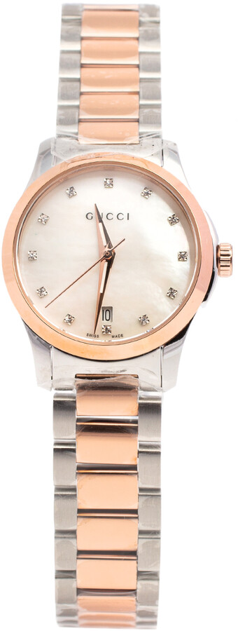Gucci Mother of Pearl Two-Tone Stainless Steel Diamonds G-Timeless YA126544  Women's Wristwatch 27 mm - ShopStyle Watches