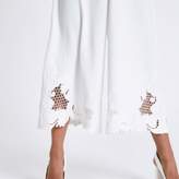 Thumbnail for your product : River Island Womens Petite white crochet hem wide leg trousers