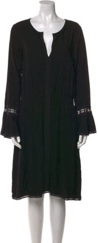 See by Chloe Tent Dress Black Embroidered Accent Long Sleeve with V-Neck Designer