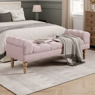 Red Barrel Studio Button-Tufted Upholstered Bed Bench With Rolled Arms Multi-Functional Ottoman For Bedroom Living Room And Entryway.