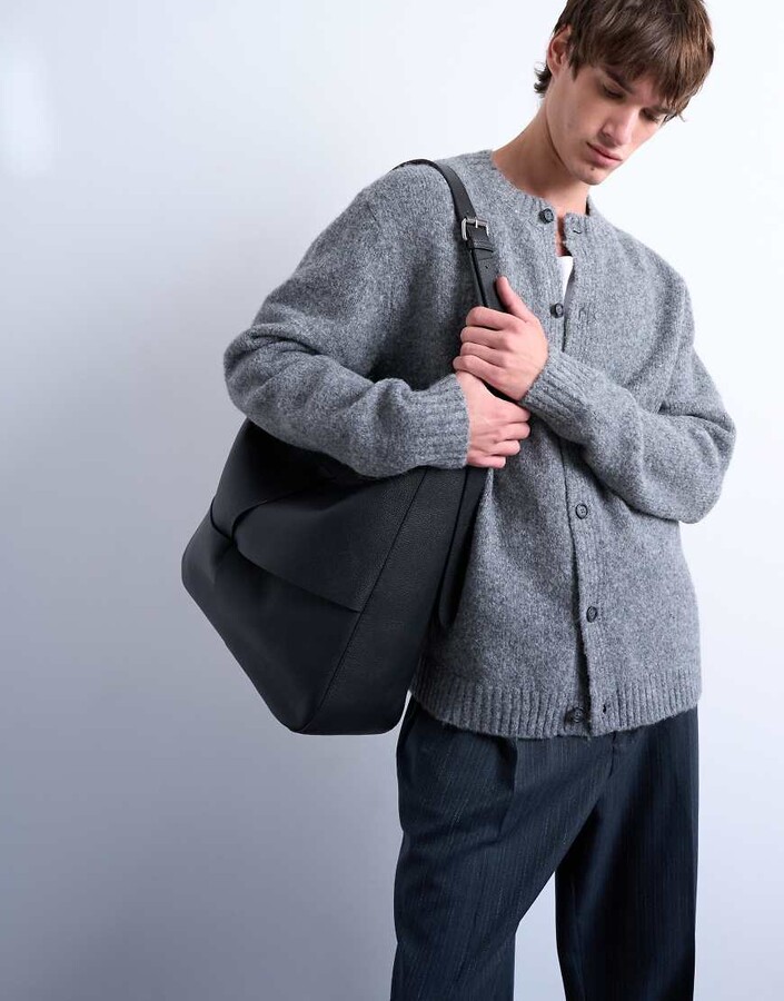 Topman crew neck cardigan in gray