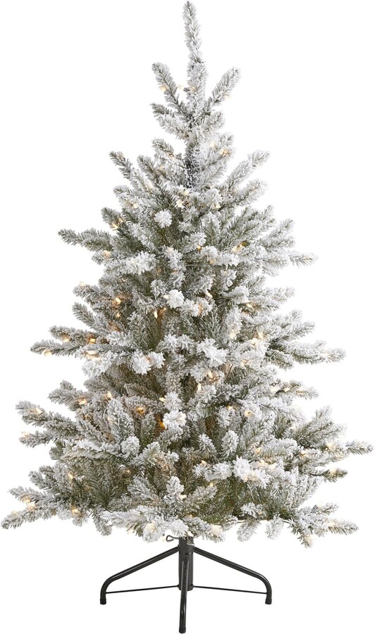 Nearly Natural 5ft. Flocked West Virginia Spruce Artificial Christmas Tree with 200 Clear Lights and 604 Bendable Branches