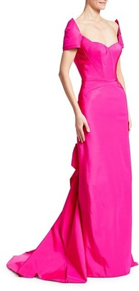 Zac Posen Off-The-Shoulder Back Bow Silk Faille Gown