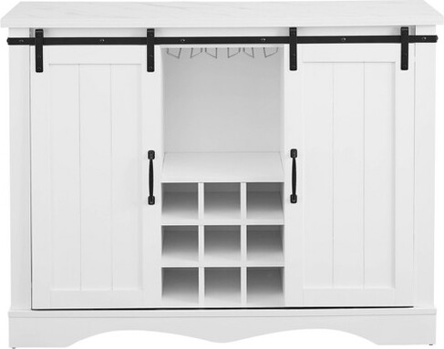 Home Essentials HomeEssentials47"WineBarCabinetWhite:FarmhouseStyle,GlasswareStorage,MDF&Rubberwood