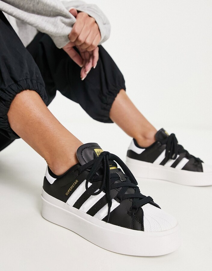adidas Superstar Bonega platform sneakers in black and white - ShopStyle