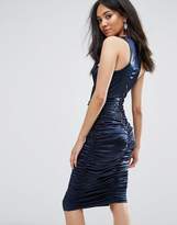 Thumbnail for your product : AX Paris Navy Ruched Dress With A Cross Over Cut Out Front