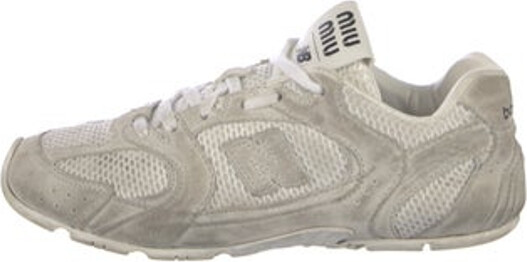 New Balance x Miu Miu Suede Low Top Sneakers Neutrals Round-Toes with Mesh Accents Lace-Up Closure at Uppers