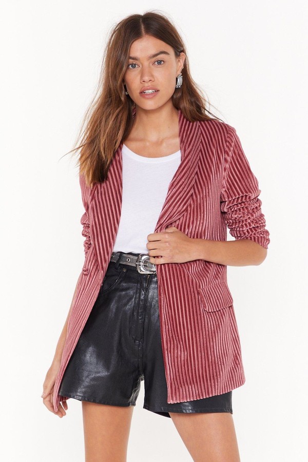Nasty Gal Womens Nasty Says Relax Velvet Striped Blazer - Pink - ShopStyle